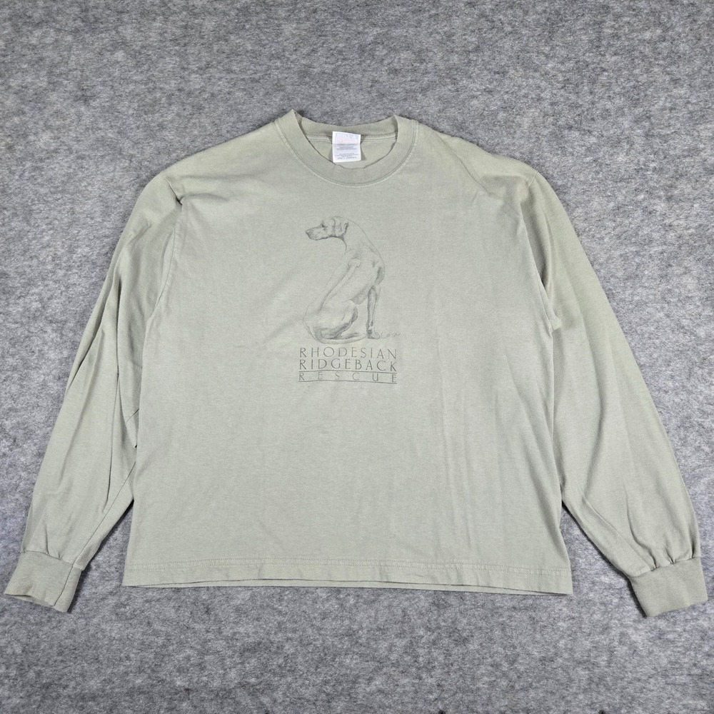 VTG 90s Hanes Green Rhodesian Ridgeback Rescue Graphic Long Sleeve T-Shirt Large